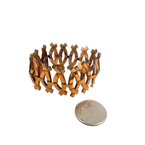 Renoir Modernist Copper Bracelet By Renoir - Unique Geometric Design Antique Fin - Picture 8 of 9